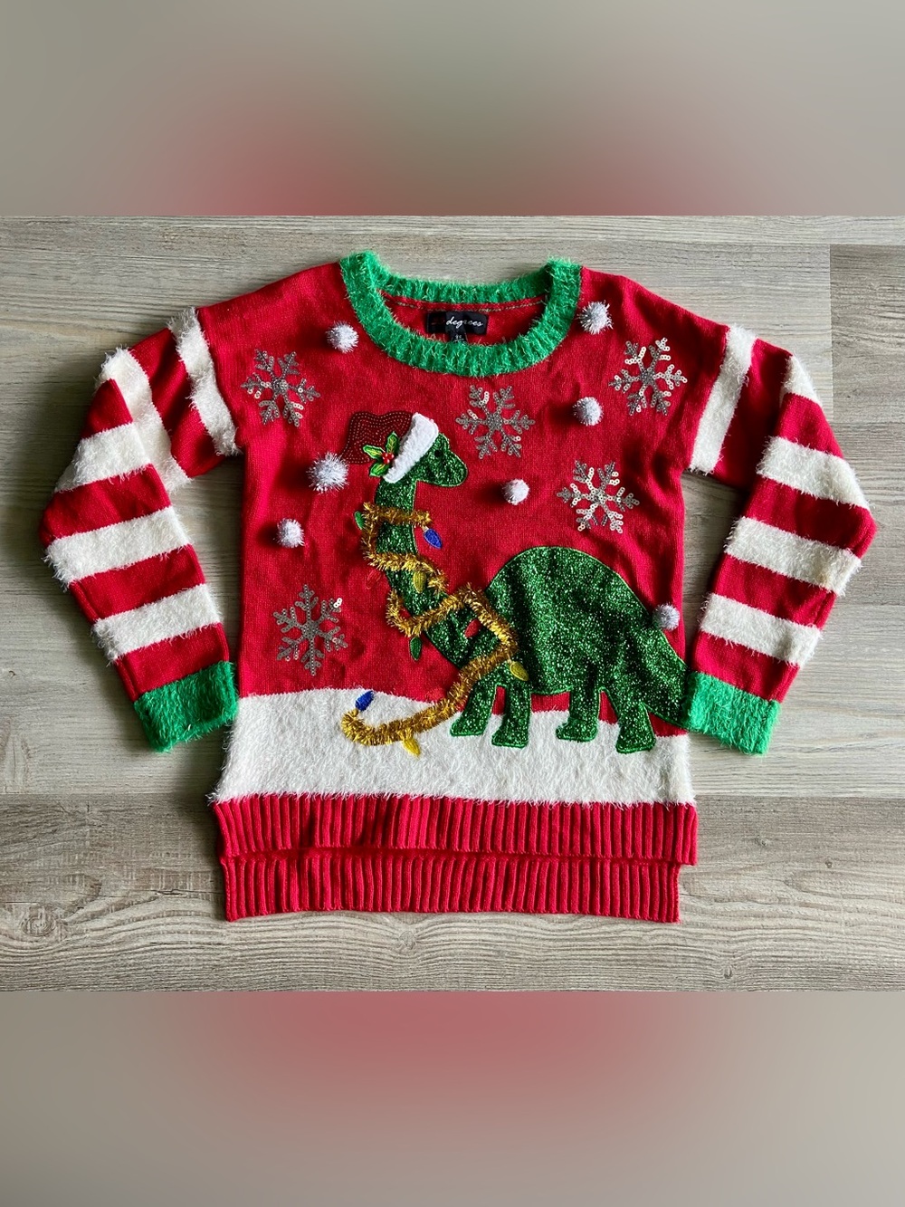 33 Degrees Dinosaur Ugly Christmas Sweater Size XS